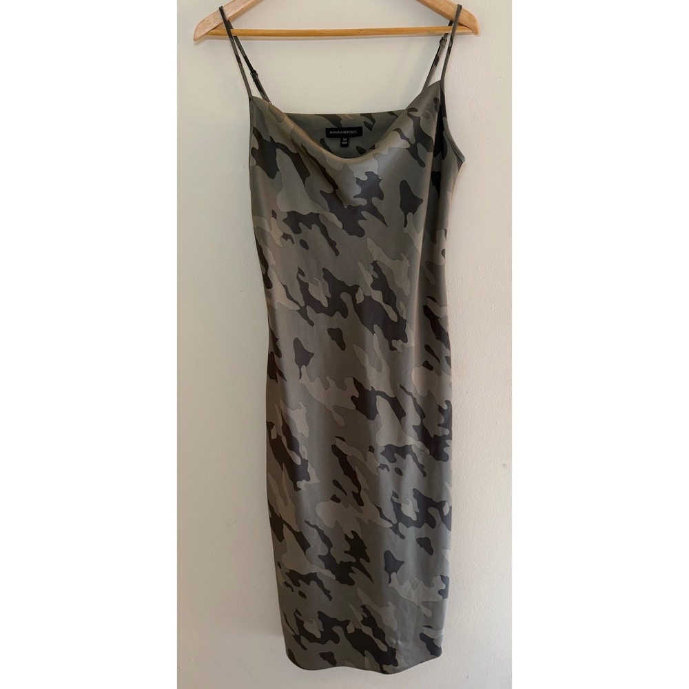 Banana Republic Camo Print Cowl Neck Midi Slip Dress Green Gray Small - Picture 3 of 7